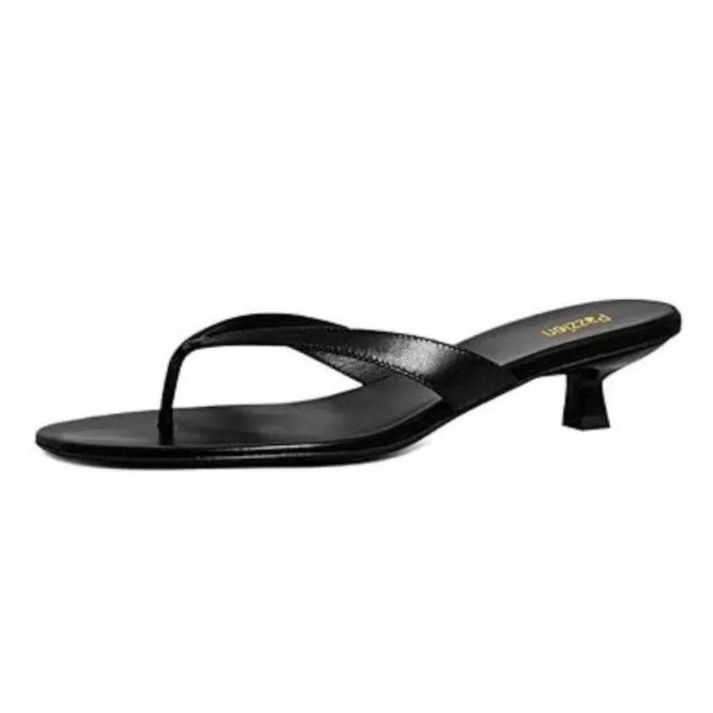 Pazzion Women's Fashion Open Toe Kitten Heel Flip Flops Slip On Low Heeled Thong